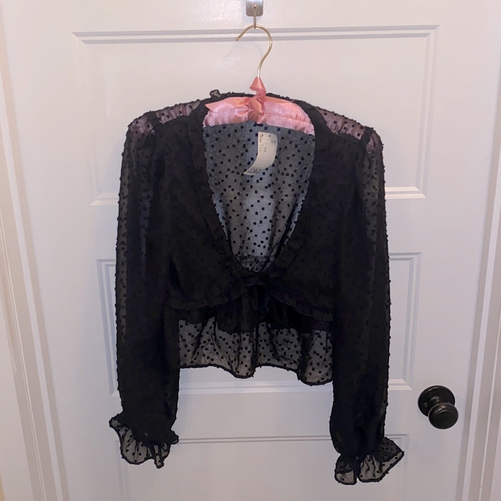 Sheer black polka dot blouse NWT